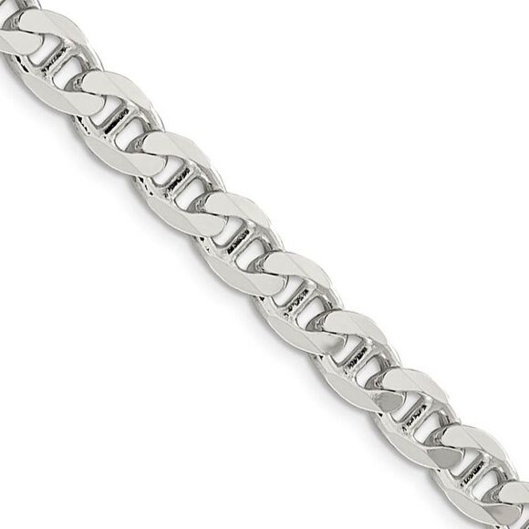 7.4mm Sterling Silver Solid Flat Cuban Anchor Chain Necklace 26 Inch